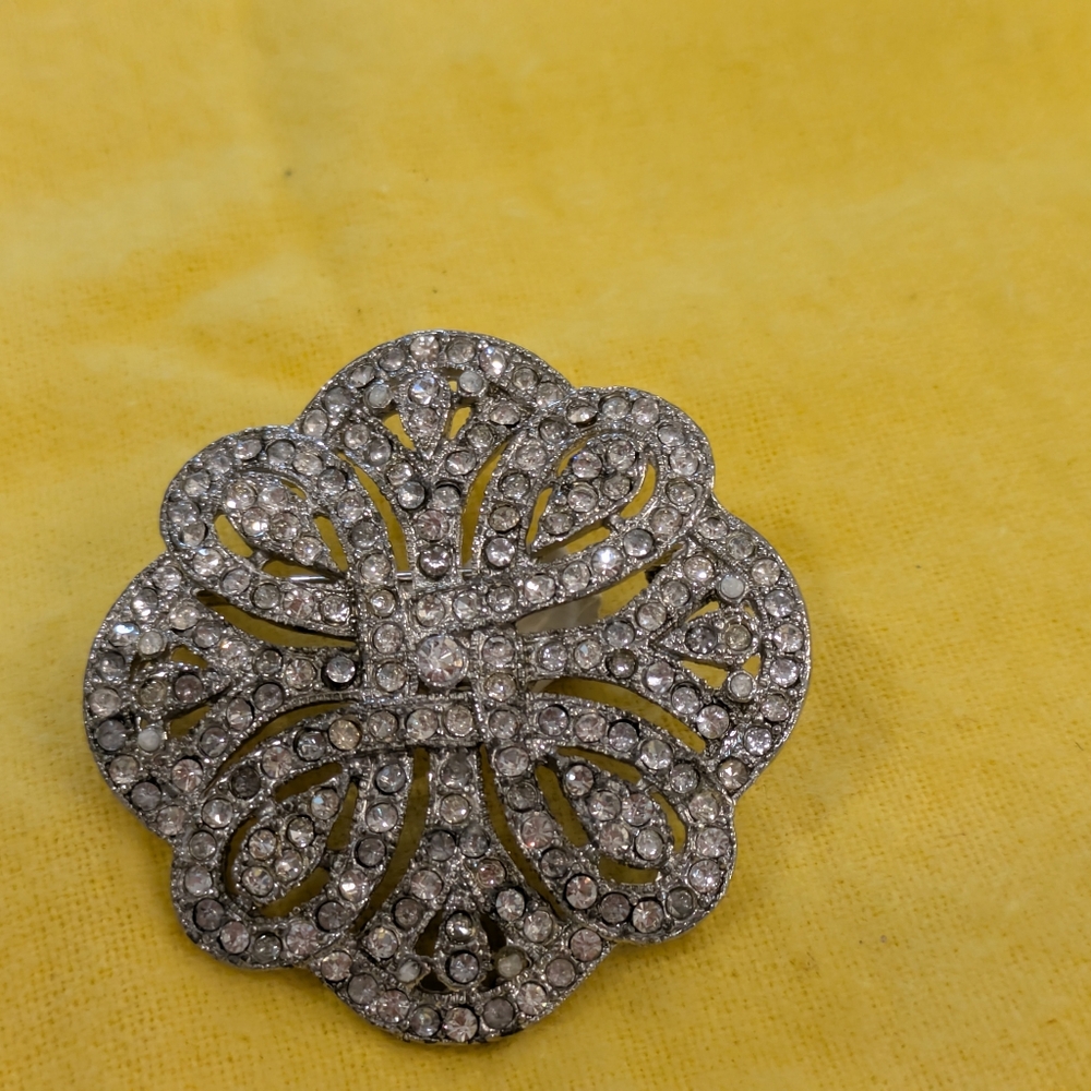 Vintage Silver Brooch with Crystal Accents